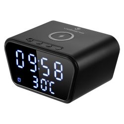 Volkano Awake Series Alarm Clock With Wireless Charging - Black