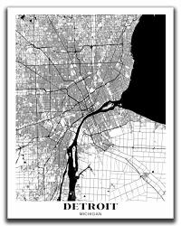 Detroit City Map Wall Art - 11X14" Unframed Print - Modern Minimal Black And White Detroit Mi Wall Decor - Detroit Gifts For Women