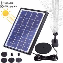 Aisitin 6.5W Solar Fountain Pump Solar Water Pump Floating Fountain Built-in 1500MAH Battery With 6 Nozzles For Bird Bath Fish Tank Pond Or Garden