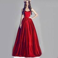Sweet Red Off The Shoulder Solid Satin Floor-length Evening Dress Door For Only R45