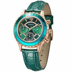 Ruimas Chronograph Watches Women Fashion Leather Strap Casual Quartz Watch Lady Waterproof Wristwatch Female 592 Green