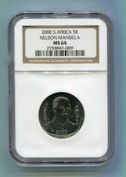 MS64 Ms 64 - Ngc Graded Nelson Mandela Smiley R5 Year 2000 Coin - Low Pop - 533 Graded Only