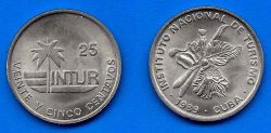 Cuba 25 Centavos 1989 Convertible Unc Intur Coin Flower Caribe