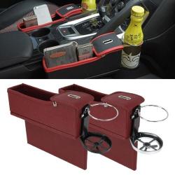 2 Pcs Car Seat Crevice Storage Box With Interval Cup Drink Holder Organizer Auto Gap Pocket Stowi...