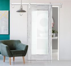 Interior Sliding Door Kit With Sliding Mechanism Slide N Space Lockeport With White Glass W930MM X H2050MM
