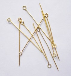 Eye Pins - Plated Gold Color - 0.70x28mm - Pack Of 100