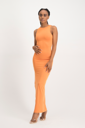 Melanie Open Back Maxi Dress With Slit - Dusty Orange - XS