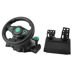 Braceus Gaming Steering Wheel 180 Degrees Rotation Abs Gaming Vibration Racing Steering Wheel With Pedals