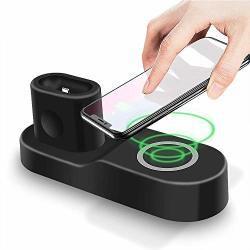 4IN1 Qi Wireless Charger Fast Charging Dock For Apple Watch Airpods Iphone XS Samsung S9 S9+ Black U.s Plug Black