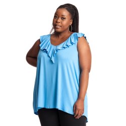Donnay Plus Size Swing Top With Neck Frill - Blue