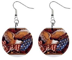 Eagle Old Glory Flag Dangle Earrings Jewelry 1 Inch Metal Button Fronts 16452539