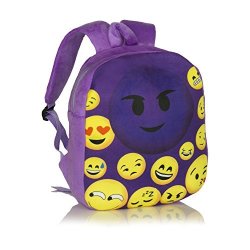 Cute Purple Emoji Faces Light Weight Backpack Fun Plush Smiley Face Motif Small Bag