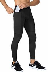 Lavento Men's Compression Pants Running Tights Leggings With Zip Phone Pocket 1 PACK-3910 Black Medium