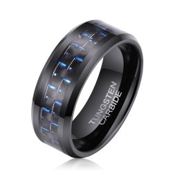 Men's Blue & Black Fiber Black Tungsten Ring OY-R-154 - 14