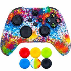 9CDEER 1 Piece Of Silicone Transfer Print Protective Thick Cover Skin + 6 Thumb Grips For Xbox Series X s Controller Paints