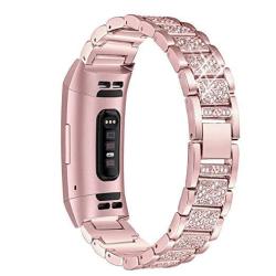 Mtozon Metal Bands Compatible Fitbit Charge 3 Bling Bracelet Dressy Rhinestone Replacement Wristband For Women Silver Black Rose Gold