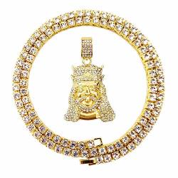 Hh Bling Empire Mens Hip Hop Iced Out 14K Gold Artificial Diamond Jesus Piece Pendant Cz Tennis Chain Necklace Jesus H