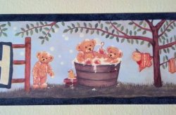 Bears Bathtime Bathroom Wallpaper Border - Blue - MCB5222