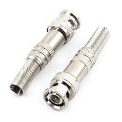 Dealmux Video Bnc Male Adapter Tv Rf Coaxial Cable Spring Connector 2.2 Inch Long 2PCS Silver Tone