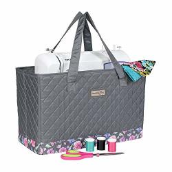 Everything Mary Deluxe Quilted Floral Sewing Machine Carrying Case - Sewing Machine Cover Case Tote Bag For Brother Singer Standard Size Machines - Sewing
