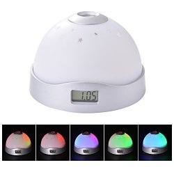 Xcsource Alarm Clock 7-COLOR Changeable LED Magic Starry Sky Moon & Stars Projection Night Light AH227