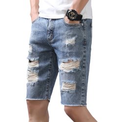 Fashion Holes Ripped Jeans Summer Slim Shredded Jeans For Men