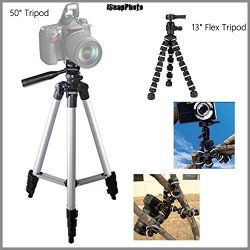 Starter 50" Tripod + 13" Rugged Flexible Tripod Bundle For Pentax Optio S40 - Portable Tripod Flexible Legs Camera Support