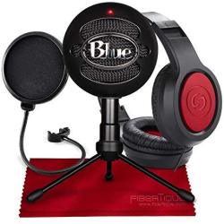 Blue Snowball Ice USB Cardioid Condenser Microphone Black With Studio Headphones & Pop Filter Deluxe Accessory Pack