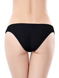 Shekini Women's Swimwear Swim Shorts Briefs Cheeky Ruched Hipster Bikini Bottoms Small Us 4-6 Manhattan Black