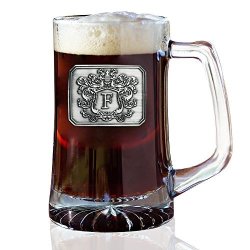 Fine Occasion Glass Beer Pub Mug Monogram Initial Pewter Engraved Crest With Letter R 25 Oz