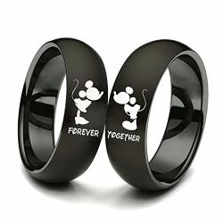 Qiaoying Couple Matching Set His And Hers Couple Titanium Steel Rings Black Mickey Mouse Kiss Forever Together Promise Wedding Band Together 7