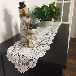 Laivigo Handmade Crochet Lace Oval Lucky Flower Tablecloth Table Runner Doilies Doily 12 X 51INCH White