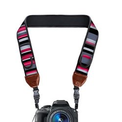 Dslr Camera Strap With Pink Stripe Neoprene Design And Accessory Storage Pockets By Usa Gear - Works With Sony Alpha A6000 DSC-HX400V DSCH300 B And