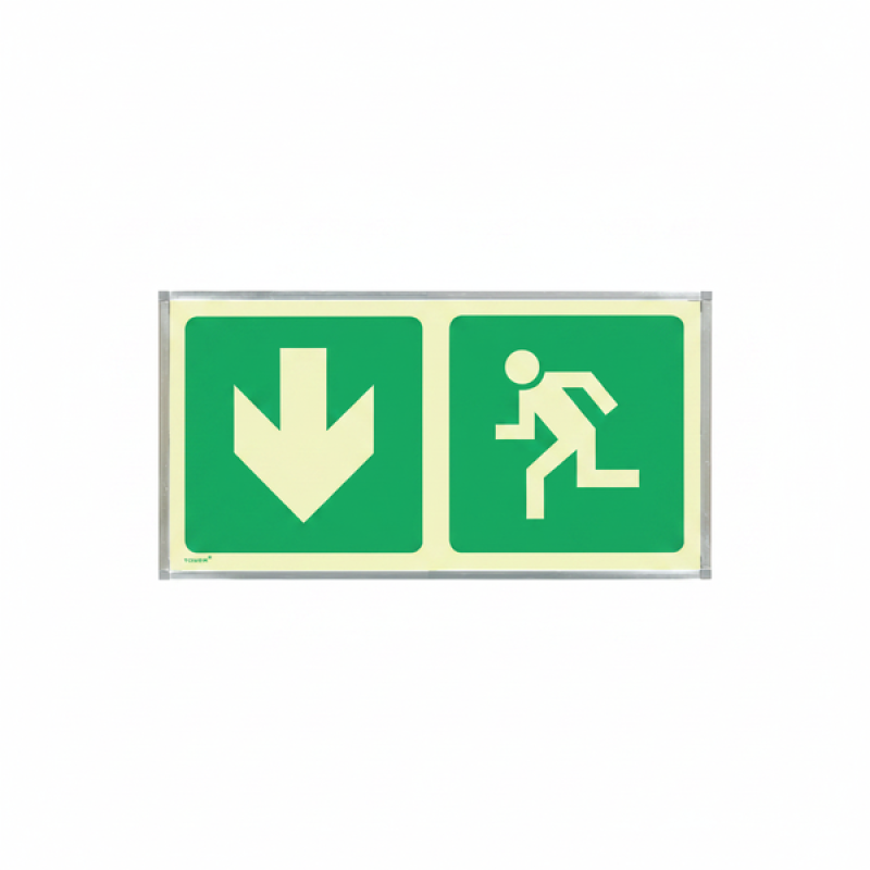 Deals on Photoluminescent Emergency Sign - Man Running Green Arrow Down ...