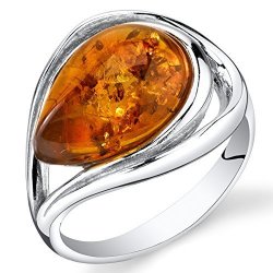 Baltic Amber Tear Drop Ring Sterling Silver Cognac Color Size 8