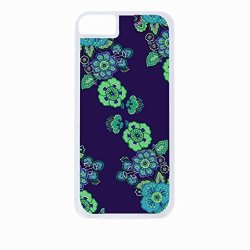 Green Paisley Flowers Pattern Iphone 5C Rubber Double Layer Protection White Case - Compatible With Iphone 5 5C