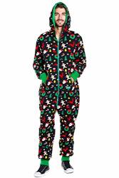 Men's Cozy Christmas Onesie Pajamas - Black Holiday Cookie Cutter Adult Cozy Jumpsuit : Small