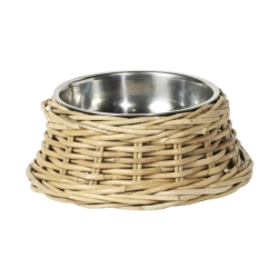 Rattan Pet Bowl With Stainless Steel Bowl - Small
