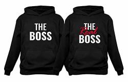 The Boss & The Real Boss Funny Matching Couple Hoodie Set His & Hers Hoodies Men Black X-large women Black Large
