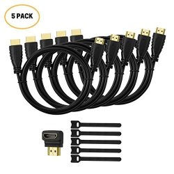 5 Pack High-speed HDMI CABLES-6FT With 90 Degree Adapter Gold Plated Connectors Cord Ties For Tv PC Xbox One Playstaion Support Ethernet 3D 1080P