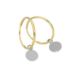 9ct Gold 10mm Sleeper Hoop Earrings with Tiny 9ct White Gold Oval Tags