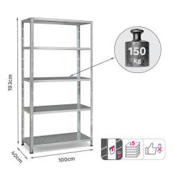 Spaceo Metal Shelving 5 Tiers W100XD40XH193CM