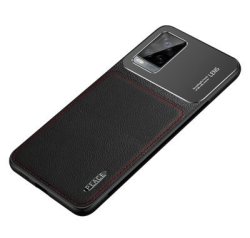 For Vivo S7 Frosted Metal + Leather Texture Protective Case Black