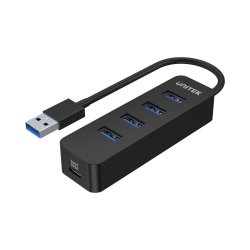 UNITEK H1117A Uhub Q4 4-PORT USB3.0 Hub With Optional Type-c Input Power Port - Black