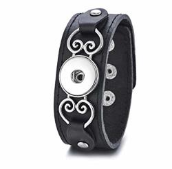 My Prime Gifts Interchangeable Snap Jewelry Black Leather Heart Bracelet Holds Standard Size 18-20MM