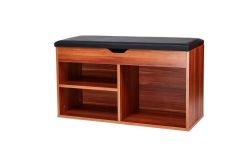 Stool Shoe Particle Board Storage Cabinet Brown Walnut Finish