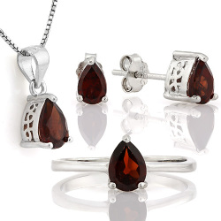 2.6ctw Garnet Earrings Ring And Pendant Set In 925 Sterling Silver- Size 8
