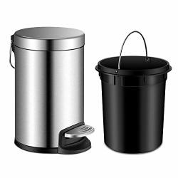Yctec Round MINI Trash Can With Lid Soft Close Bathroom Trash Can With Removable Plastic Inner Wastebasket Anti-fingerprint Brushed Stainless Steel Trash Can For