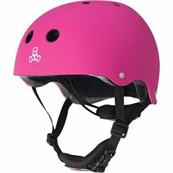 Triple Eight Lil 8 Dual Certified Sweatsaver Kids Skateboard And Bike Helmet With Padded Chin Buckle Neon Pink Rubber