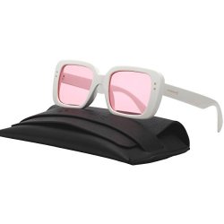 Vivienfang 20S Womens Calssic Chic Square Sunglasses Bold Retro Thick Square Frame P2292B White